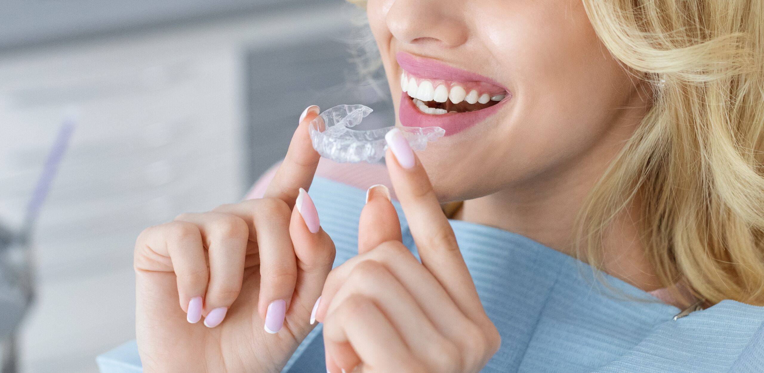 Banner,For,Invisalign,Orthodontics,,Modern,Dentistry,Concept.,Unrecognizable,Blonde,Woman