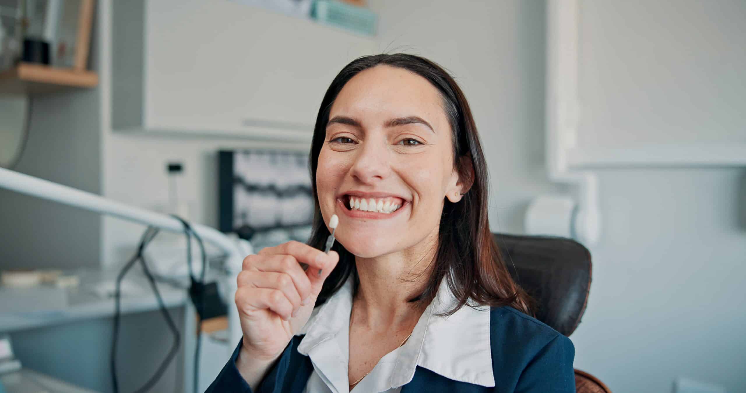 Happy,Woman,,Portrait,Or,Patient,In,Dental,Clinic,For,Crown,