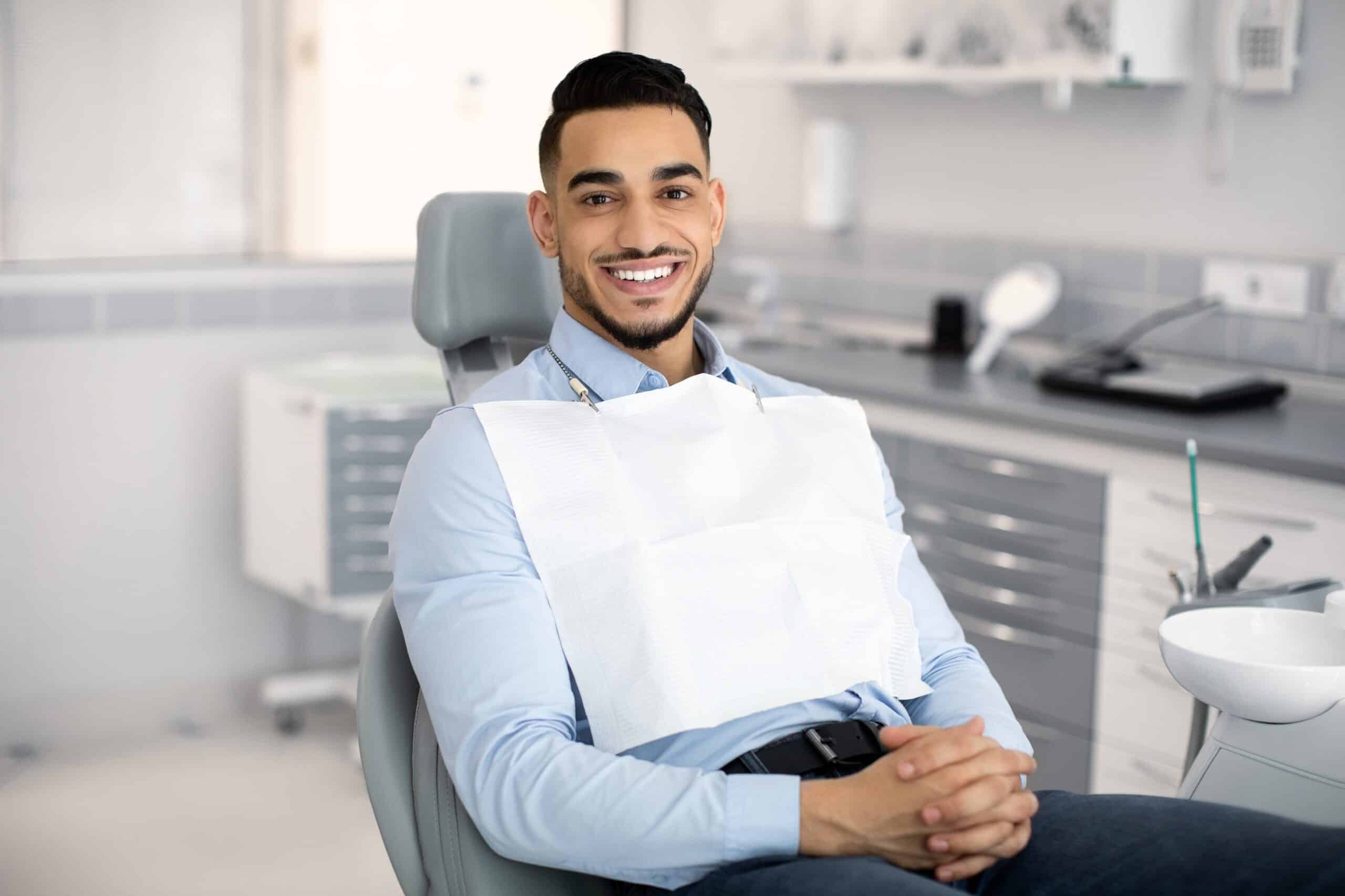 Stomatological,Clinic.,Portrait,Of,Handsome,Arab,Male,Patient,Sitting,In