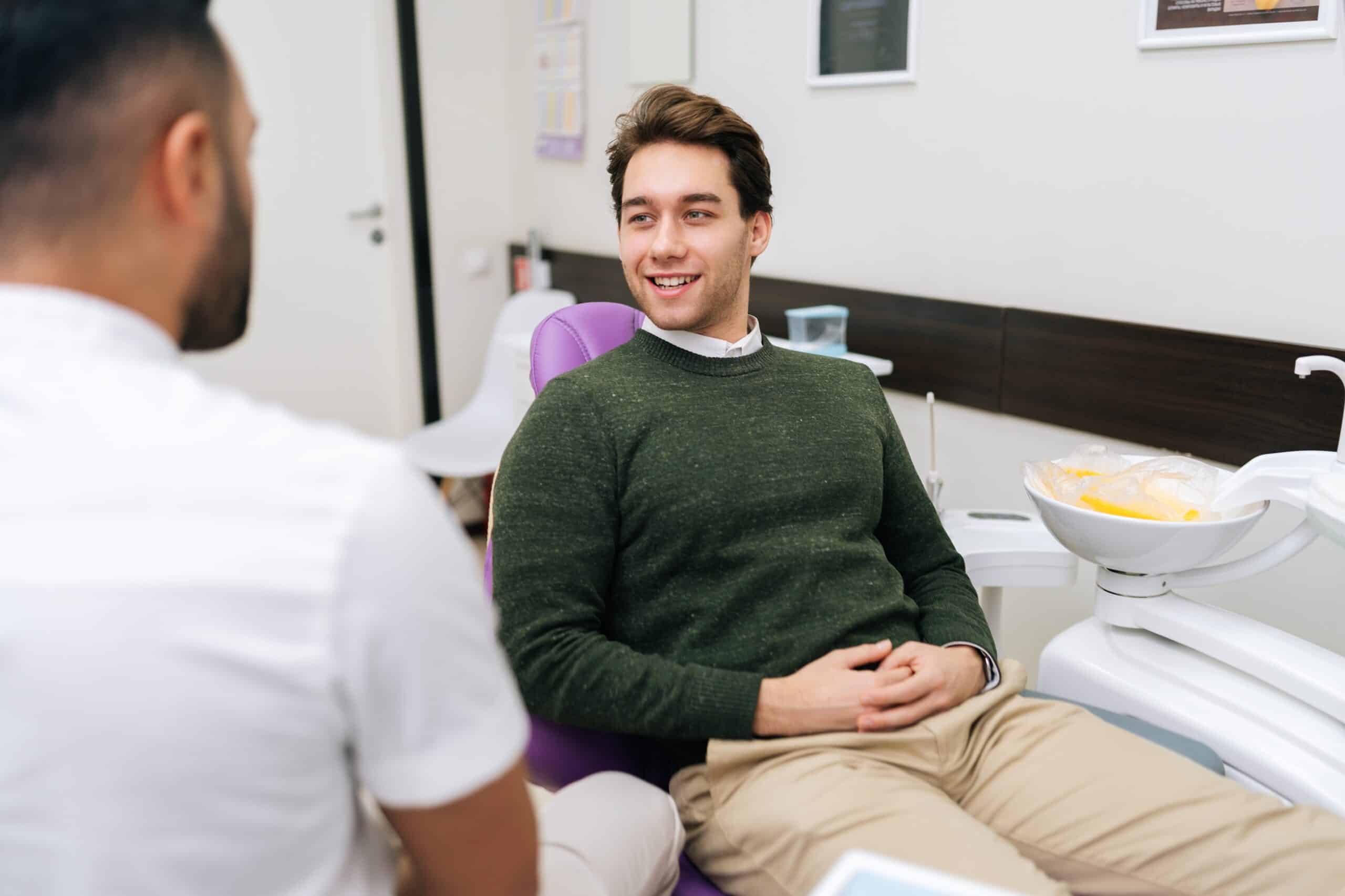 Portrait,Of,Cheerful,Bearded,Young,Man,Patient,Attentively,Listening,Unrecognizable