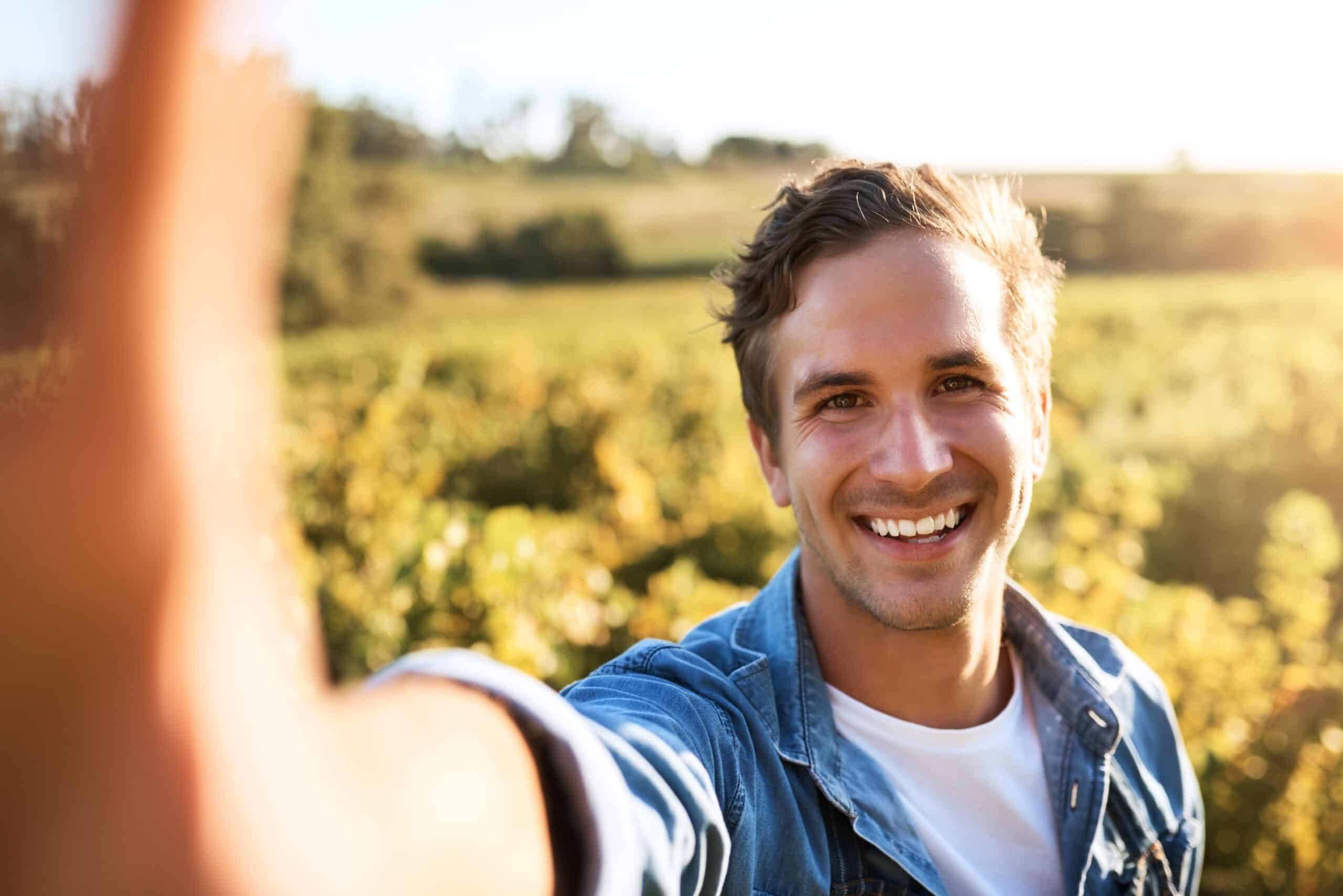 Portrait,,Selfie,And,Happy,Man,At,Farm,For,Agriculture,,Growth