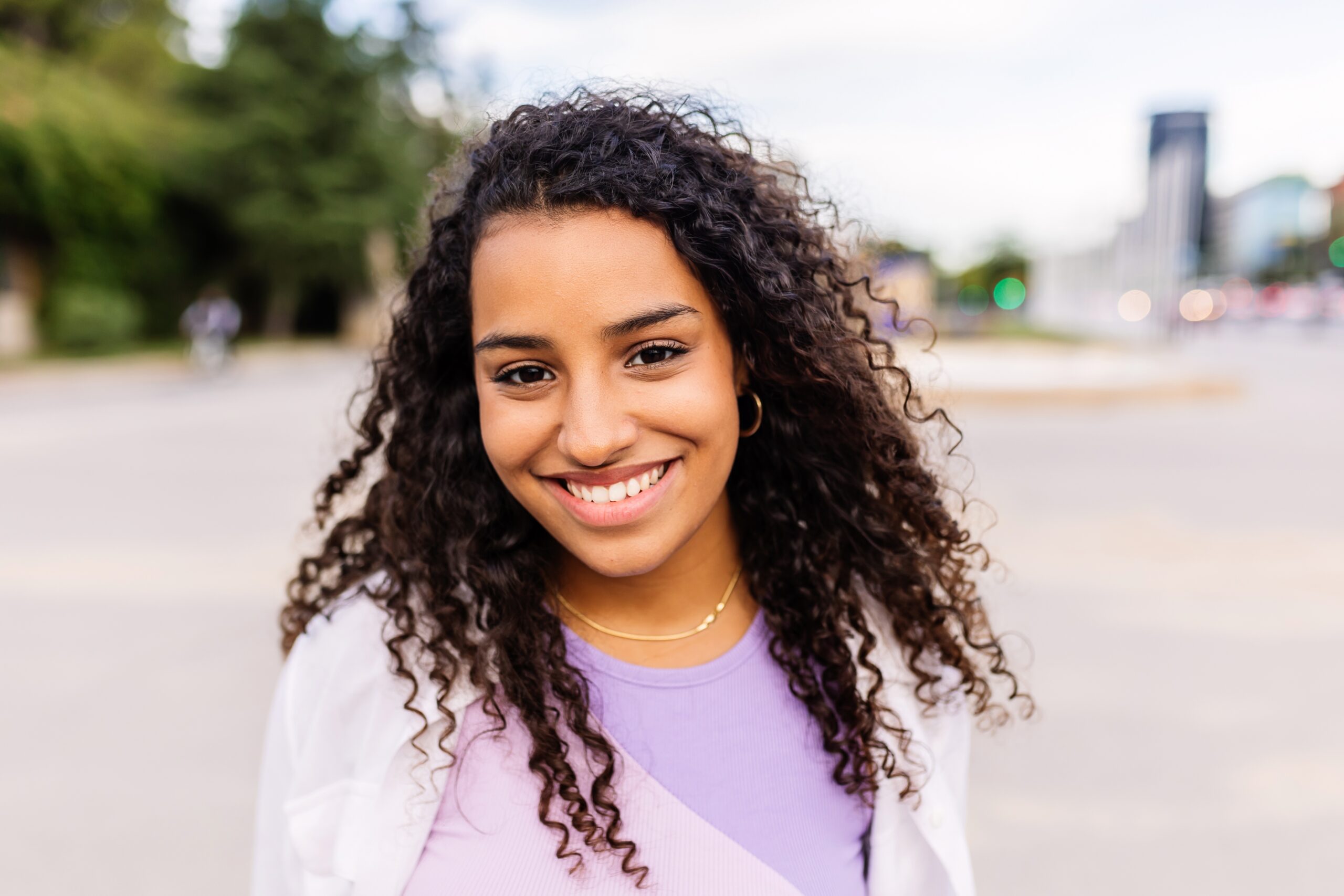 Happy,Young,Latin,American,Girl,Smiling,At,Camera,Standing,At